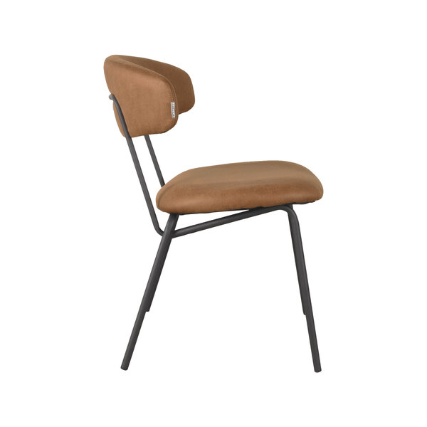 Stoel Zack | Cognac | Micro Suede | Zwart Metalen Frame | 2 stuks