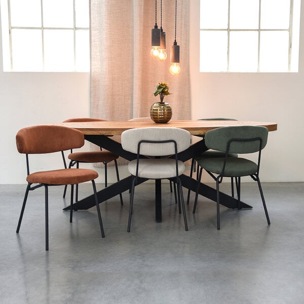 Stoel Zack | Rust | Ribcord | Zwart Metalen Frame | 2 stuks