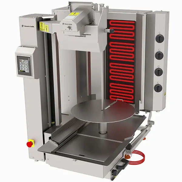 Robot Dönergrill | Elektrisch | 4 Elementen | 6.4kW (400V) | Max. 120kg | Rotatiemotor Onder | Handsfree Snijden | 720x980x1260(h)mm