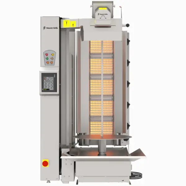 Robot Dönergrill | Gas | 5 Branders | 19kW (5x 3.8kW) | Max. 120kg | Rotatiemotor Onder | Handsfree Snijden | 720x980x1260(h)mm