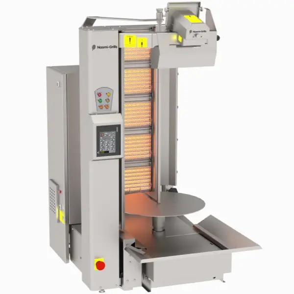 Robot Dönergrill | Gas | 5 Branders | 19kW (5x 3.8kW) | Max. 120kg | Rotatiemotor Onder | Handsfree Snijden | 720x980x1260(h)mm