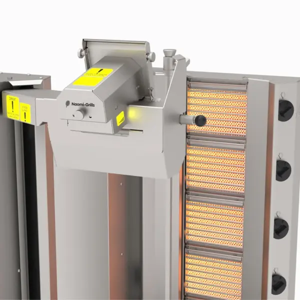 Robot Dönergrill | Gas | 5 Branders | 19kW (5x 3.8kW) | Max. 120kg | Rotatiemotor Onder | Handsfree Snijden | 720x980x1260(h)mm