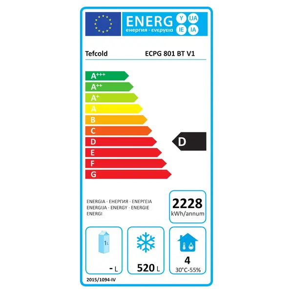 Vrieskast | ECPG | 650L (2/1 GN) | RVS | -10°C/-22°C | Geforceerd | Touchscreen | 702x815x2150(h)mm