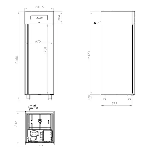 Koelkast | ECPG | 650L (2/1 GN) | RVS | -2°C/+8°C | Geforceerd | Touchscreen | 702x815x2150(h)mm