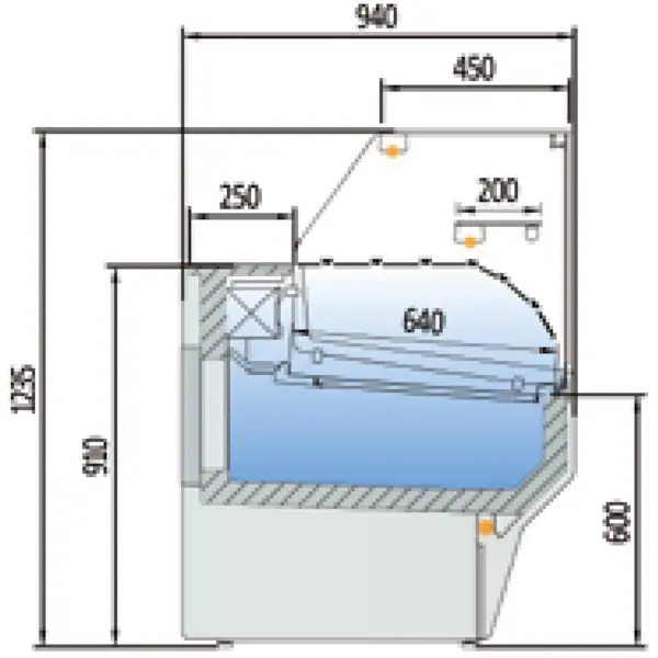 Koeltoonbank | CVE-SERIE | -1°C/+5°C | Statisch | Gekoelde Reserve | Kantelruit | 1025x940x1235(h)mm