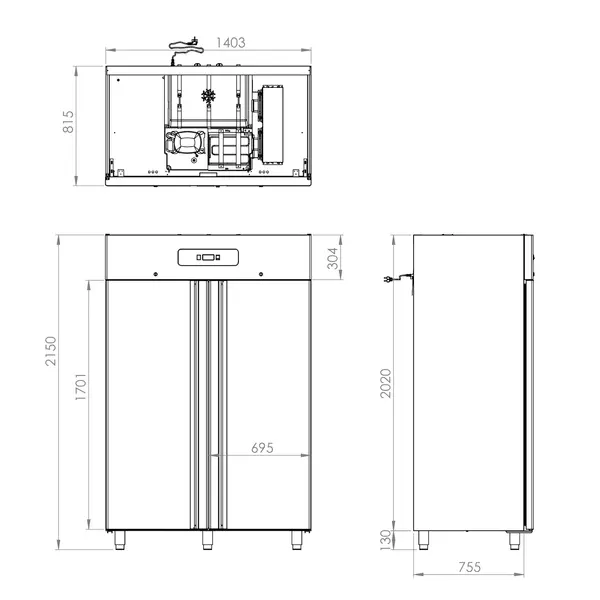 Vrieskast | ECPG | 1400L (2/1 GN) | RVS | -10°C/-22°C | Geforceerd | Touchscreen | 1403x815x2150(h)mm