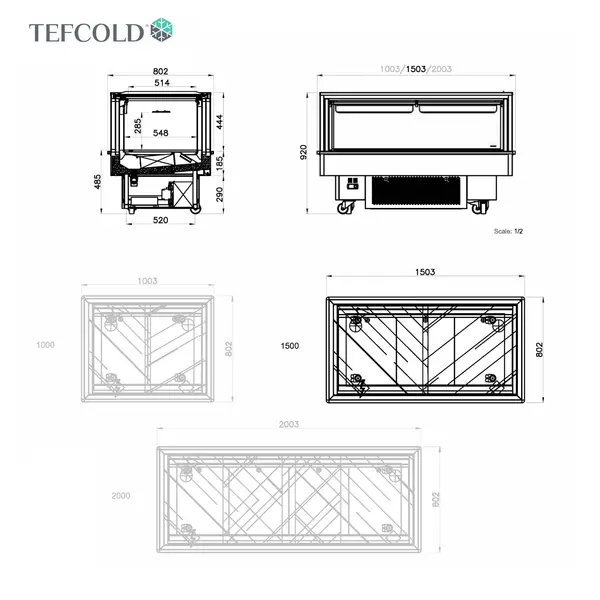 Koel-/Vrieseiland | EIB | 480L | Zwart | -18°C/+5°C | Geforceerd | Schuifdeksels | Touchscreen | Bluetooth + App | Wielen (Geremd) | 1512x1010x975(h)mm