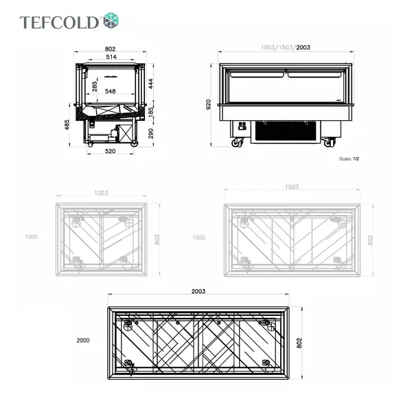 Koel-/Vrieseiland | EIB | 640L | Zwart | -18°C/+5°C | Geforceerd | Schuifdeksels | Touchscreen | Bluetooth + App | Wielen (Geremd) | 2012x1010x975(h)mm