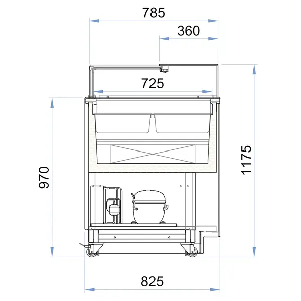 Schepijsvitrine | DELTA NEW | 224L | 12x 5L | -10°C/-20°C | Geforceerd | 2 Temperatuurzones | Koppelbaar | Wielen | 1270x825x1175(h)mm