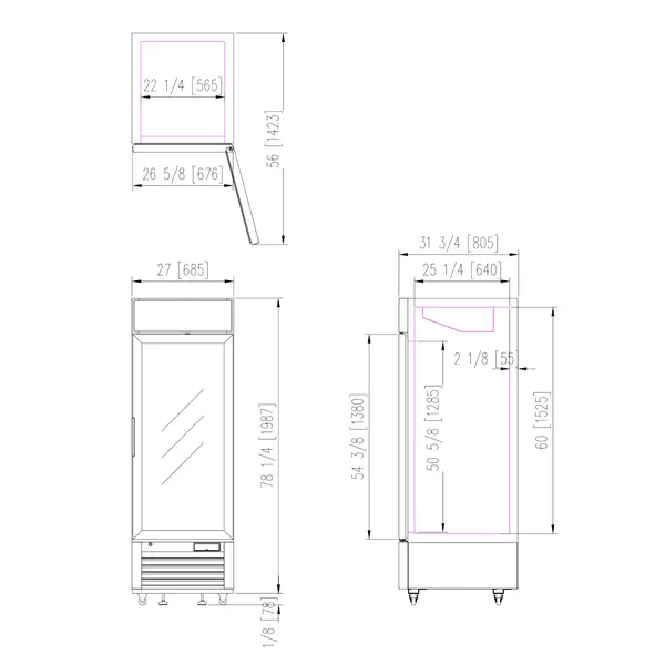 Koelkast | SERIE LG | 496L | Wit/Zwart | +1°C/+8°C | Geforceerd | Wielen | 685x805x2065(h)mm