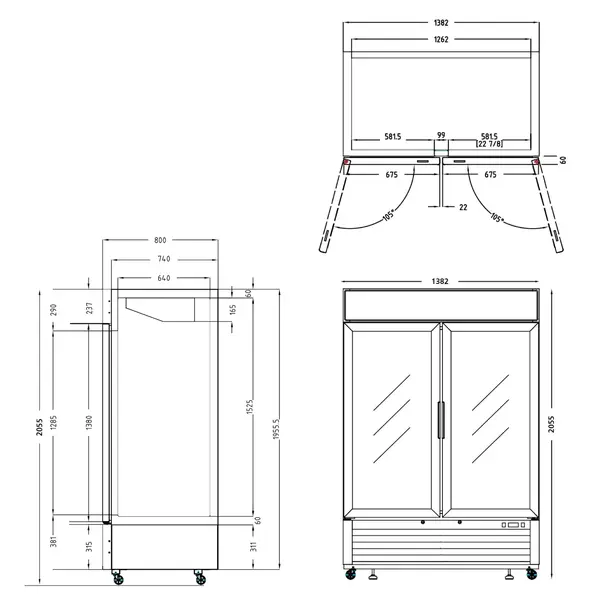 Vrieskast | SERIE LG | 1108L | Wit/Zwart | -14°C/-25°C | Geforceerd | Draaideuren | Wielen | 1382x805x2065(h)mm