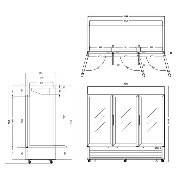 Vrieskast | SERIE LG | 2050L | Wit/Zwart | -14°C/-25°C | Geforceerd | Draaideuren | Wielen | 2079x805x2065(h)mm