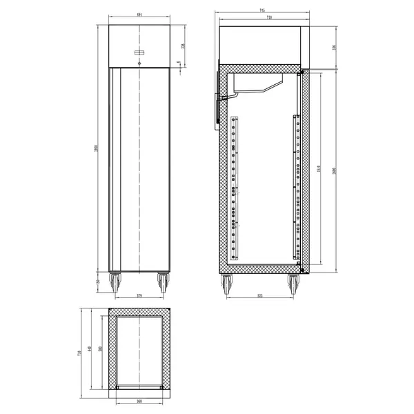 Koelkast | G-LINE | Smal Model | 292L (1/1 GN) | RVS | +2°C/+8°C | Geforceerd | Wielen (Geremd) | 484x745x2100(h)mm