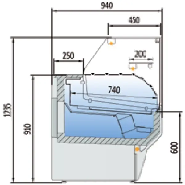 Koeltoonbank | CVE-SERIE | -1°C/+5°C | Geforceerd | Gekoelde Reserve | Kantelruit | 1505x940x1235(h)mm