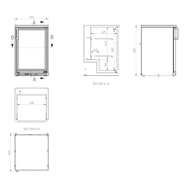 Barkoelkast | SGD | 135L | Antracietgrijs | +2°C/+10°C | Geforceerd | 555x640x850(h)mm