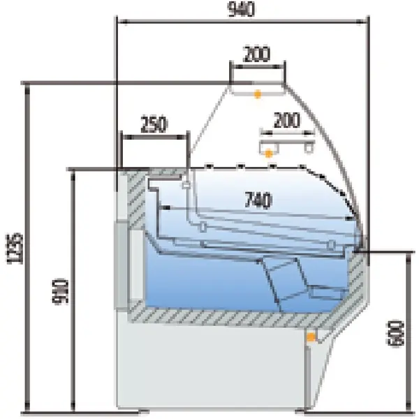 Koeltoonbank | CVE-SERIE | -1°C/+5°C | Geforceerd | Gekoelde Reserve | Kantelruit | 1265x940x1235(h)mm