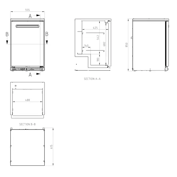Barkoelkast | SGD | 135L | Antracietgrijs | +2°C/+10°C | Geforceerd | 555x615x850(h)mm