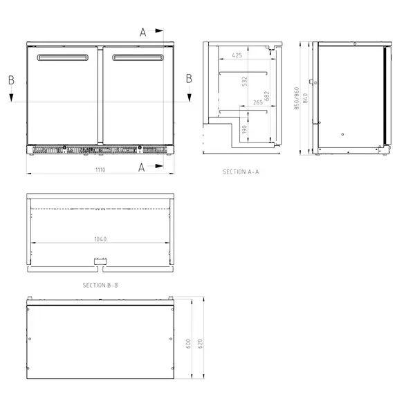 Barkoelkast | SGD | 282L | Antracietgrijs | +2°C/+10°C | Geforceerd | Draaideuren | 1110x600x840(h)mm