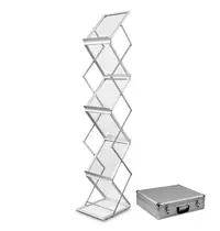 Luxus Folderstandaard | MONTANA | Staal/Aluminium | Zilvergrijs | Opvouwbaar | Dubbelzijdig | 6x A4 | Incl. Koffer | 250x350x1460(h)mm 