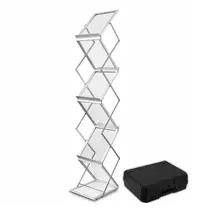 Luxus Folderstandaard | MONTANA | Staal/Aluminium | Zilvergrijs | Opvouwbaar | Dubbelzijdig | 6x A4 | Incl. Koffer | 250x350x1460(h)mm 