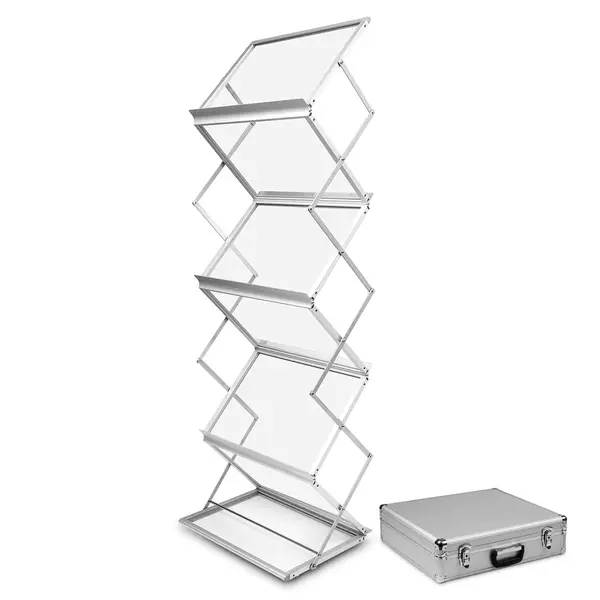 Folderstandaard | MONTANA | Staal/Aluminium | Zilvergrijs | Opvouwbaar | Dubbelzijdig | 6x A3 | Incl. Koffer | 465x370x1480(h)mm