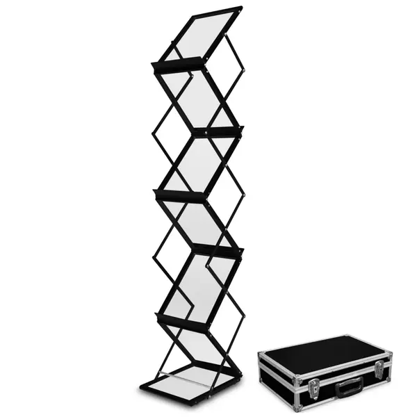 Folderstandaard | MONTANA | Staal/Aluminium | Zwart | Opvouwbaar | Dubbelzijdig | 6x A4 | Incl. Koffer | 260x370x1500(h)mm