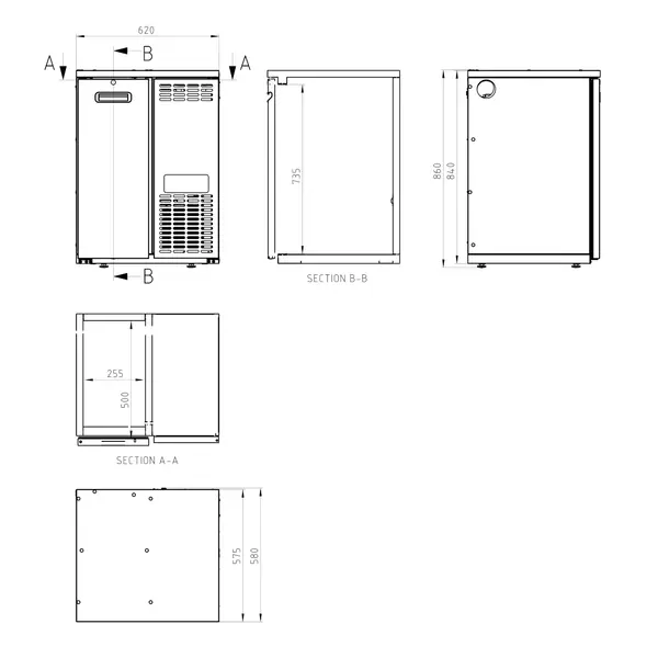 Vatenkoeler | SFK | Antracietgrijs | 2x 20L (KEG) | +2°C/+10°C | Geforceerd | 620x580x840(h)mm