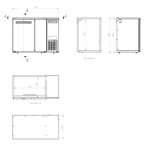 Vatenkoeler | SFK | Antracietgrijs | 6x 20L/1x 50L (KEG) | +2°C/+10°C | Geforceerd | 1110x580x840(h)mm