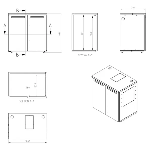Vatenkoelcel | SKB | 0.6m³ | 8x 20L/2x 50L (KEG) | Isolatie 40mm | 1060x710x1080(h)mm