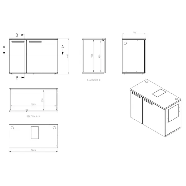 Vatenkoelcel | SKB | 0.85m³ | 12x 20L/3x 50L (KEG) | Isolatie 40mm | 1465x710x1080(h)mm