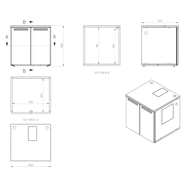 Vatenkoelcel | SKB | 0.86m³ | 12x 20L/4x 50L (KEG) | Isolatie 40mm | 1060x975x1080(h)mm