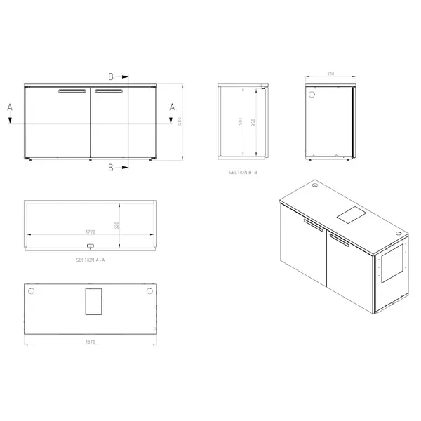 Vatenkoelcel | SKB | 1.1m³ | 12x 20L/4x 50L (KEG) | Isolatie 40mm | 1870x710x1080(h)mm