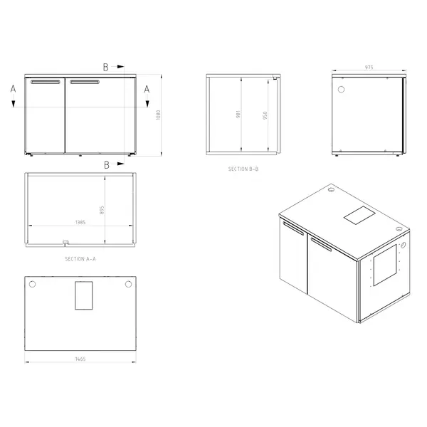 Vatenkoelcel | SKB | 1.21m³ | 18x 20L/6x 50L (KEG) | Isolatie 40mm | 1465x975x1080(h)mm