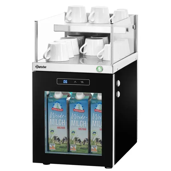 Melkkoeler + Kopjesverwarmer | RVS/Zwart | 12L (+1°C/+6°C) | 30 Kopjes (30°C/60°C) | 0.23kW (230V) | 305x485x537(h)mm