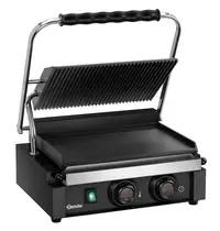 Bartscher Contact-/Paninigrill | Enkel | Glad/Gegroefd Oppervlak 345x235 (Gietijzer) | 50°C/300°C | 2.2kW (230V) | Timer | 410x398x208(h)mm 