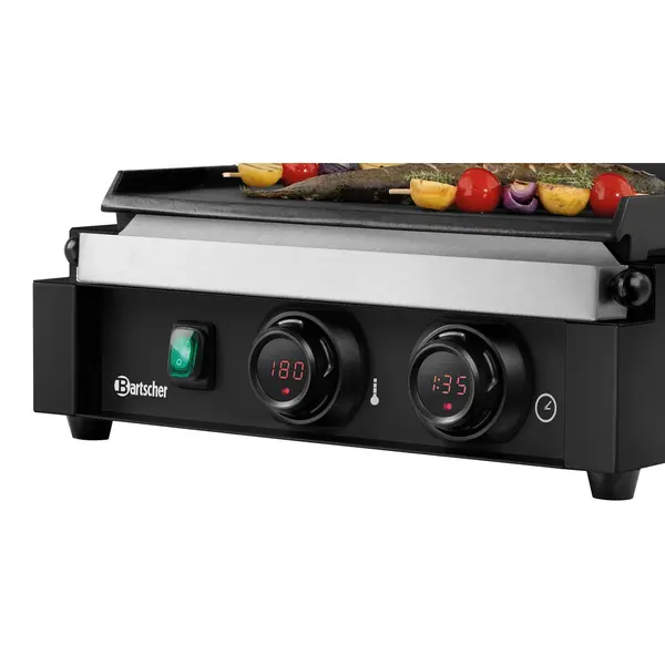 Contact-/Paninigrill | Enkel | Glad/Gegroefd Oppervlak 345x235 (Gietijzer) | 50°C/300°C | 2.2kW (230V) | Timer | 410x398x208(h)mm