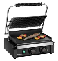 Bartscher Contact-/Paninigrill | Enkel | Glad/Gegroefd Oppervlak 345x235 (Gietijzer) | 50°C/300°C | 2.2kW (230V) | Timer | 410x398x208(h)mm 