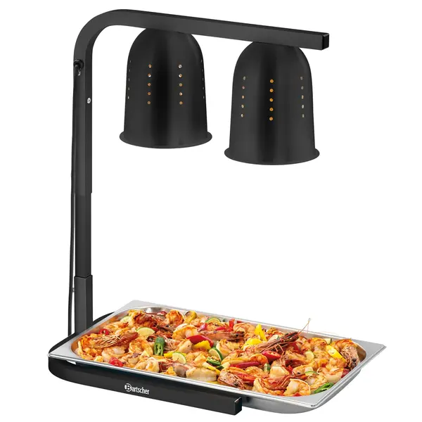 Warmhoudbrug | Zwart | 1/1 GN | Verstelbare Hoogte | 2x 250W | Incl. Lampen | 350x510x590/790(h)mm