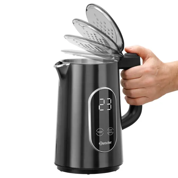 Waterkoker | Grijs/Zwart | 1.5L | 40°C/100°C | Warmhoudfunctie | Afneembare Kan | Touchbediening | 1.8kW (230V) | 220x160x260(h)mm