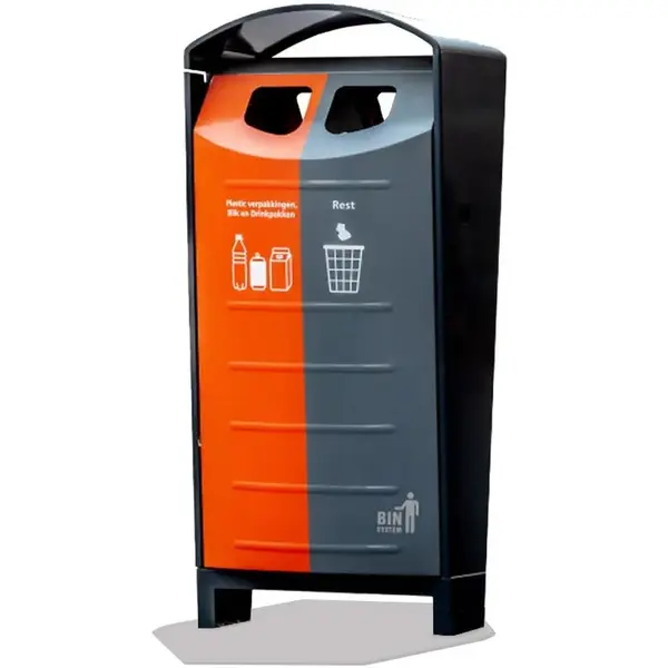 Afvalscheidingsstation | Staal | Grijs/Oranje | 100L | Open | Afvalscheiding | 550x470x1250(h)mm