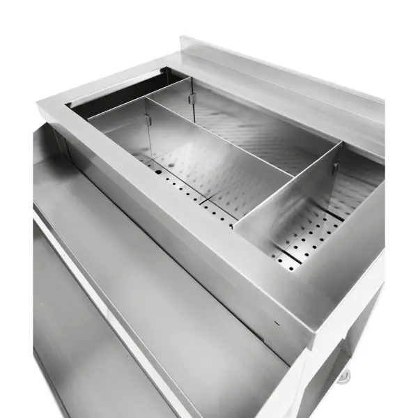 Bar-/Cocktailstation | RVS | IJs-/Ingrediëntenbak + Flessenrek | Bodemschap | Achteropstand | 900x820x900/950(h)mm
