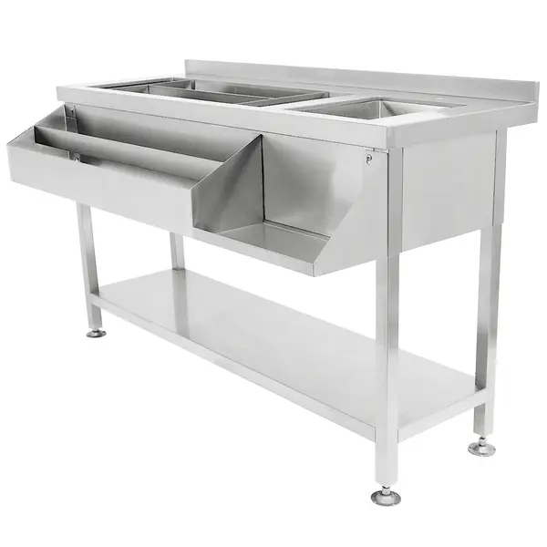 Bar-/Cocktailstation | RVS | IJs-/Ingrediëntenbak + Spoelbak + Flessenrek | Bodemschap | Achteropstand | 1400x820x900/950(h)mm