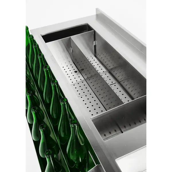 Bar-/Cocktailstation | RVS | IJs-/Ingrediëntenbak + Spoelbak + Flessenrek | Bodemschap | Achteropstand | 1400x820x900/950(h)mm