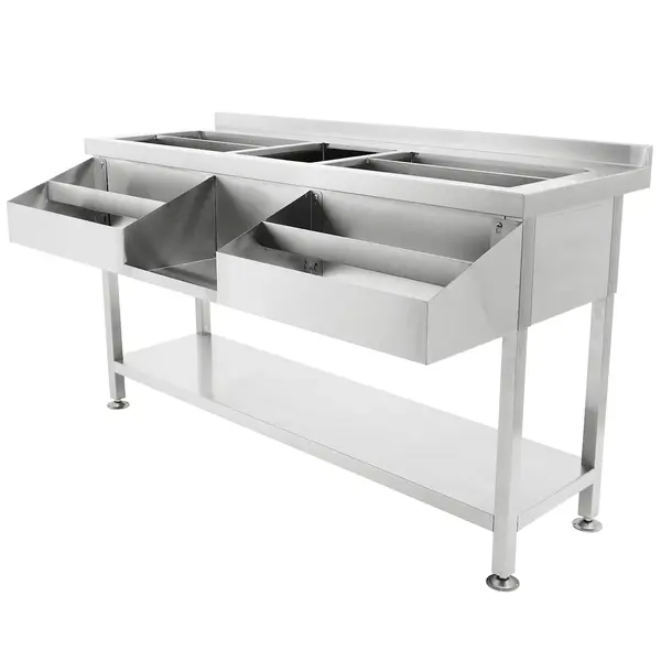 Bar-/Cocktailstation | RVS | IJs-/Ingrediëntenbakken + Spoelbak + Flessenrekken | Bodemschap | Achteropstand | 1600x820x900/950(h)mm