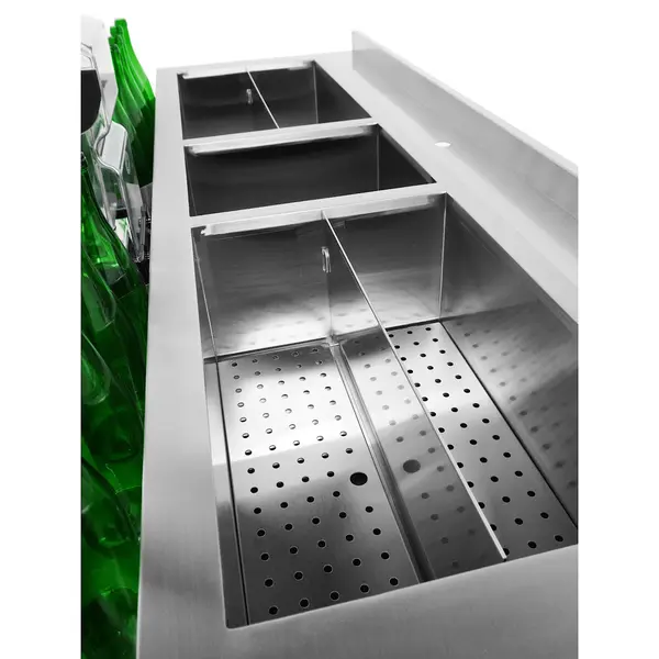 Bar-/Cocktailstation | RVS | IJs-/Ingrediëntenbakken + Spoelbak + Flessenrekken | Bodemschap | Achteropstand | 1600x820x900/950(h)mm