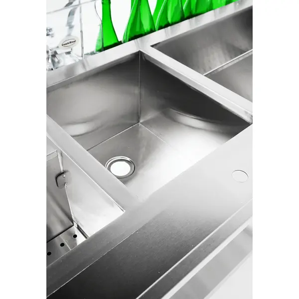 Bar-/Cocktailstation | RVS | IJs-/Ingrediëntenbakken + Spoelbak + Flessenrekken | Bodemschap | Achteropstand | 1600x820x900/950(h)mm