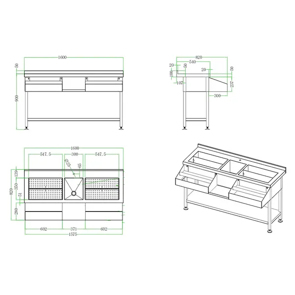 Bar-/Cocktailstation | RVS | IJs-/Ingrediëntenbakken + Spoelbak + Flessenrekken | Bodemschap | Achteropstand | 1600x820x900/950(h)mm