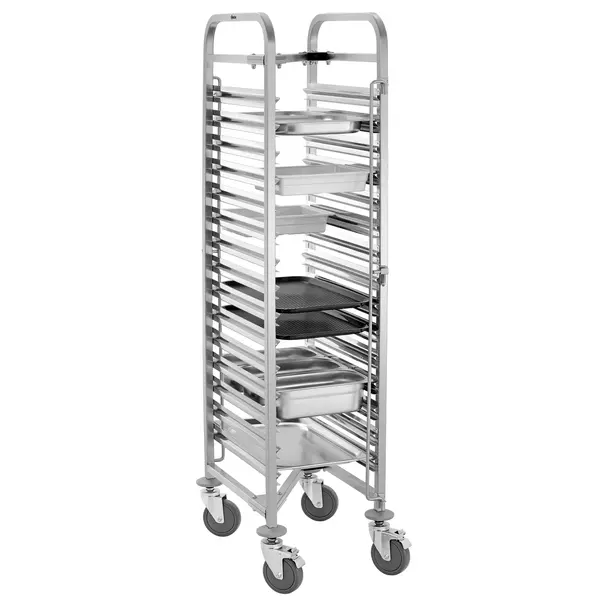 Regaalwagen | RVS | 15 Etages (1/1 GN) | Wielen (Geremd) | Inschuifbaar | 440x680x1715(h)mm