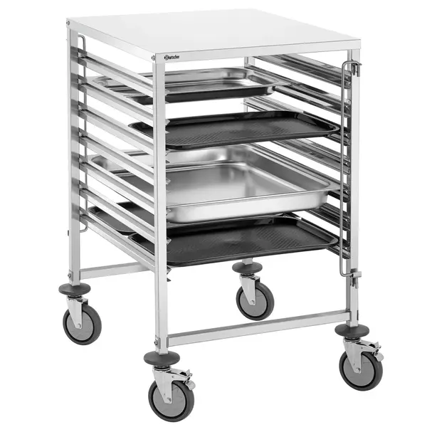 Regaalwagen | RVS | 7 Etages (2/1 GN) + Bovenblad | Wielen (Geremd) | 655x795x1000(h)mm