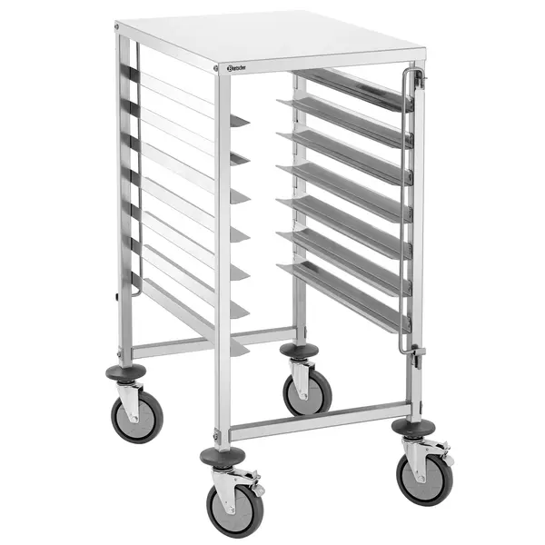 Regaalwagen | RVS | 7 Etages (EN600x400) + Bovenblad | Wielen (Geremd) | 535x745x1000(h)mm